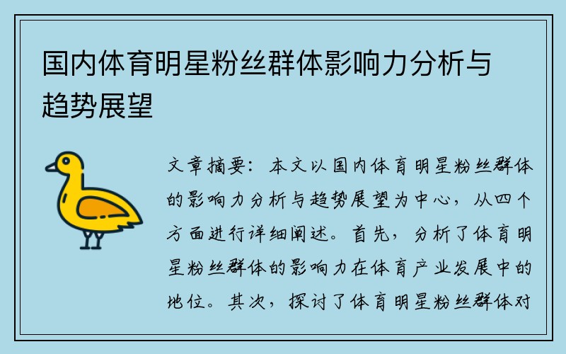 国内体育明星粉丝群体影响力分析与趋势展望