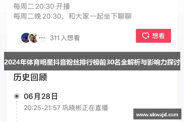 2024年体育明星抖音粉丝排行榜前30名全解析与影响力探讨